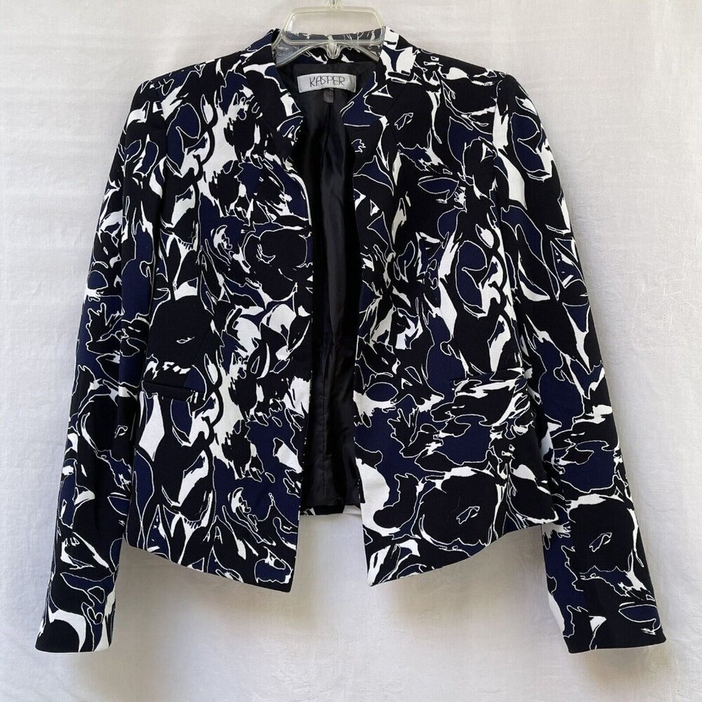 Kasper Blazer Womens 4 Office Geometric Business Travel Vacation Open Front